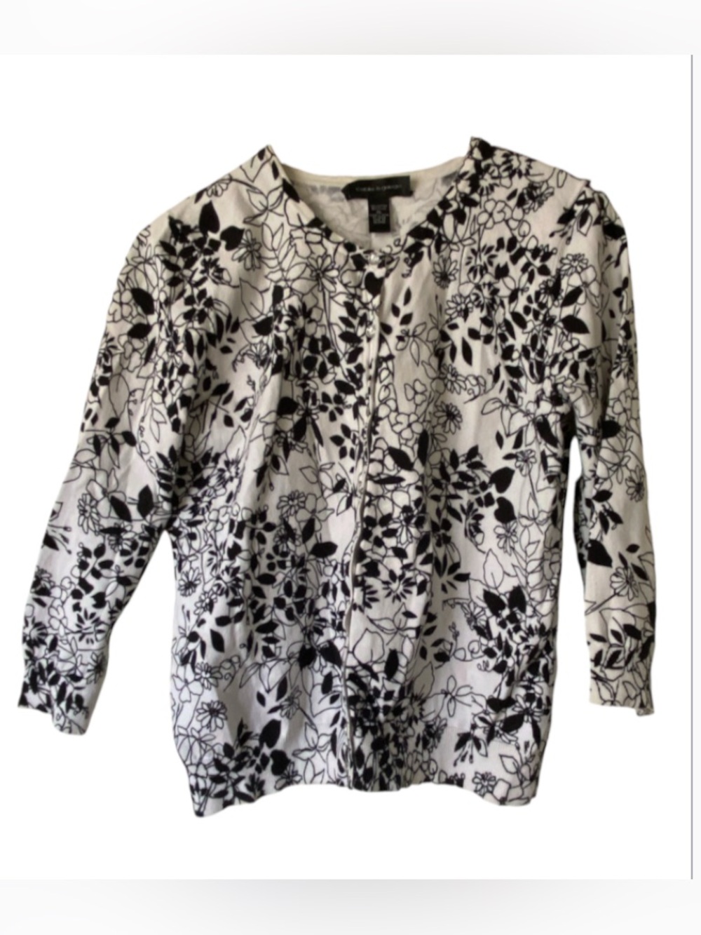 CABLE & GAUGE  Black and White Floral Cropped Cardigan Size XL